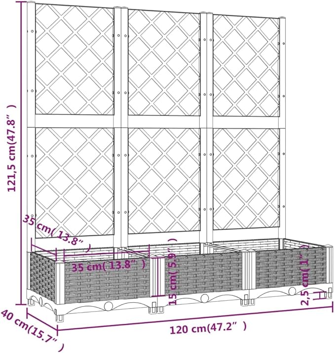 Garden Planter White Polypropylene 47.2 x 15.7 x 47.8 inches Rectangular Raised Garden Bed for Outdoor Plants Balcony Patio