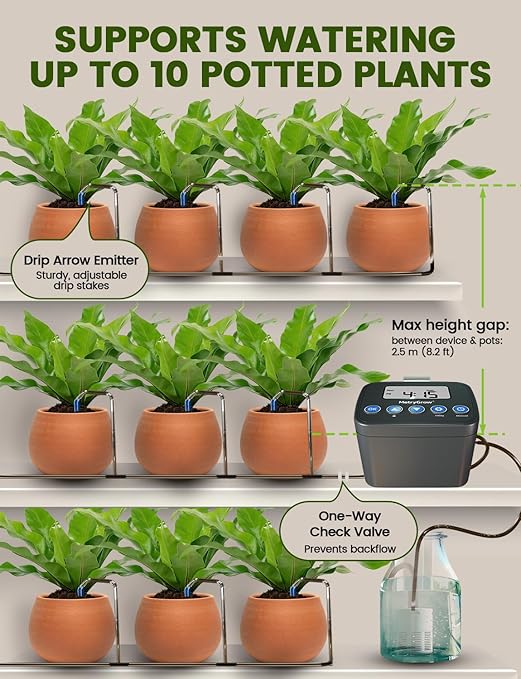 Automatic Watering System for Potted Plants Drip Irrigation Kit System Plant Self Watering Devices for Office Patio Greenhouse GrowTent with Programmable Water Timer