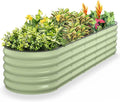 Kesfitt Raised Garden Bed Metal Galvanized Steel Oval Garden Bed 8x2x1.5 ft with 18-Inch Deep Open-Bottom Design for Outdoor Vegetable Gardening Fruit Green