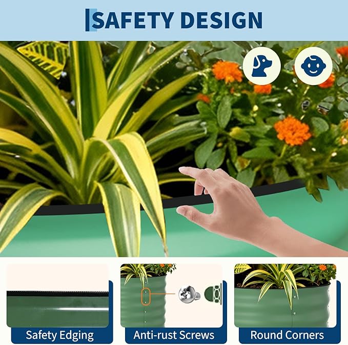 Garvee 2 Pack Galvanized Raised Garden Beds - 4x2x2ft Planter Box for Vegetables Flowers Rust-Resistant Garden Box Easy Assembly Raised Beds Durable Planters for Outdoor Plants Green