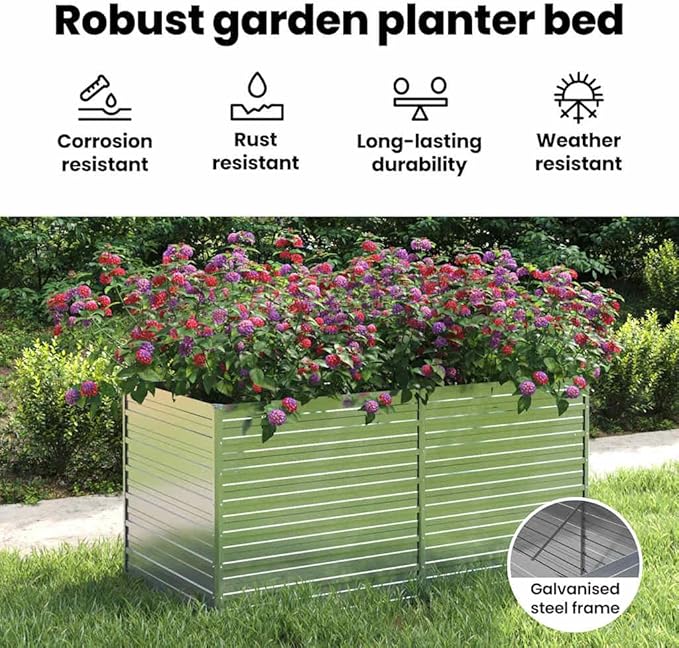 vidaXL Raised Garden Bed Raised Flower Bed Galvanized Steel Planter Outdoor Planter for Patio Backyard Garden Vegetables Herbs Silver