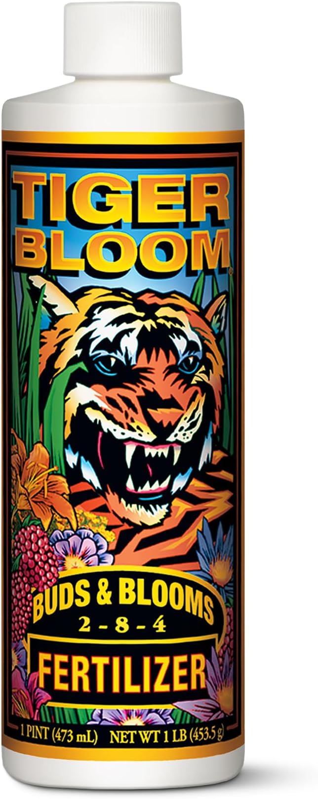 FoxFarm Tiger Bloom Liquid Plant Food - Phosphorus Fertilizer for Buds Blooms &amp Flowering - Supports Soil &amp Hydroponic Systems - High Micronutrient Formula with 2-8-4 Nutrient Ratio - 1 Quart