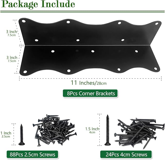 8-Pack Black Raised Garden Bed Corner Brackets 11x3x3 Metal Corner Supports with Screws Sturdy Wave-Edge Design for DIY Wooden Planter Boxes