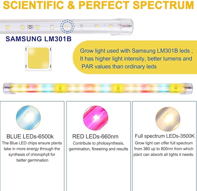 LED Plant Grow Lights Strips for Indoor Plants Full Spectrum with Auto ON &amp Off Timer T5 Sunlike Grow Lights Bar Growing Lamps for Greenhouse Shelves Hydroponics Succulent 4 Dimmable Levels