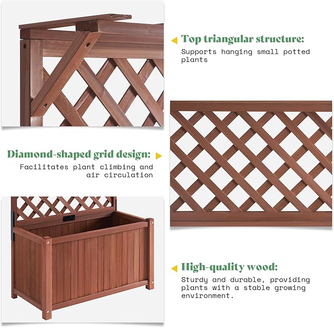 AMERLIFE 2 Pack Raised Garden Bed with Trellis for Vegetables Climbing Plants Durable Natural Wood Planter Box with Drainage Holes Privacy Planter for Outdoor Yard &amp Patio Easy Assembly