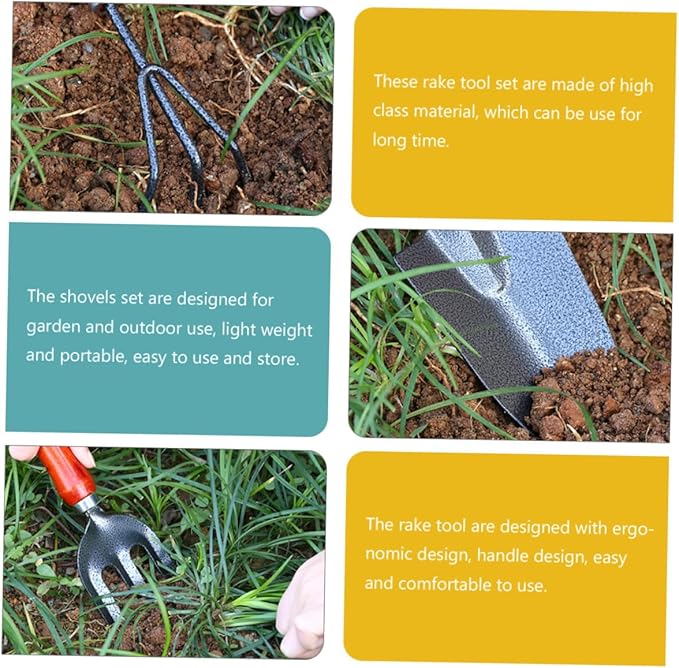 Garden Tool with Ergonomic Handles Lightweight Planting Shovels and Rake for Flower Beds and Outdoor Gardening Polished Edges for Easy Digging and Soil Loosening