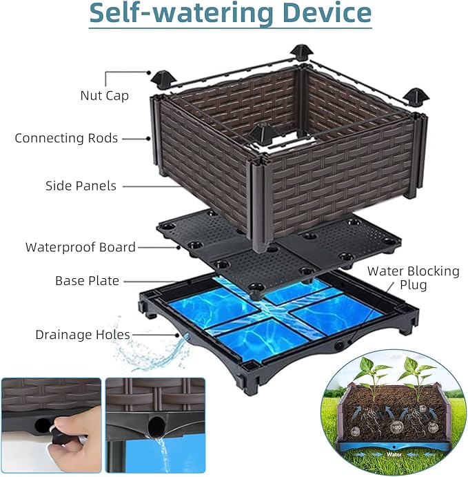 Large Raised Planter Box Outdoor Self Watering 78.7x15.7x19.7 Deep Raised Garden Bed - Elevated Garden Box with Drainage Plug Rectangular Garden Planter Perfect for Patio Balcony Deck