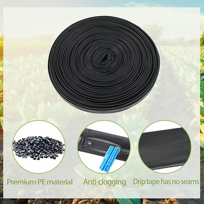 100 ft 5/8 Drip Tape Emitter Spacing 6 Automatic Irrigation Equipment for Garden and Patio - 15 mil Wall Thickness 0.53 GPH Flow Rate