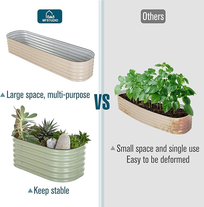MFSTUDIO Galvanized Raised Garden Bed Kit Outdoor Planter Raised Beds Oval 17 Tall Metal Planter Box for Vegetables Flower Herbs 3.5x2x1.4FT