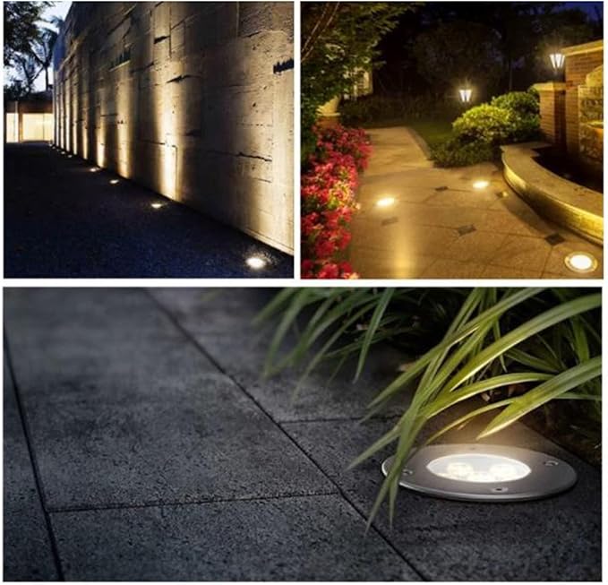 IP66 Waterproof Recessed Outdoor Ground Lights - 4 Pack Round Landscape Spotlights for Garden Pathway Deck and Step Lighting - AC85-265V Embedded Design (Yellow 3W)