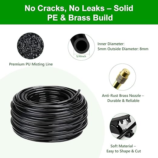 100FT Drip Irrigation System for Garden – Automatic Watering Kit with Solid Brass Metal Connectors 360° Bendable Tubing &amp40 Adjustable Nozzles for Greenhouse Lawn Yard &amp Plants