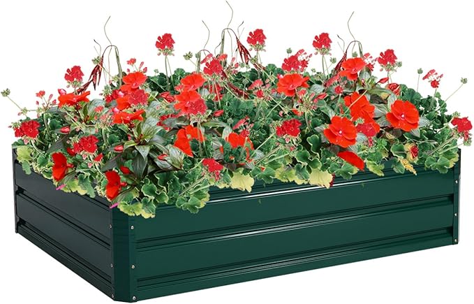 Giantex Patio Raised Garden Bed Vegetable Flower Planter Metal Plant Box Dark Green (47 Lx35.5 Wx12.0 H)