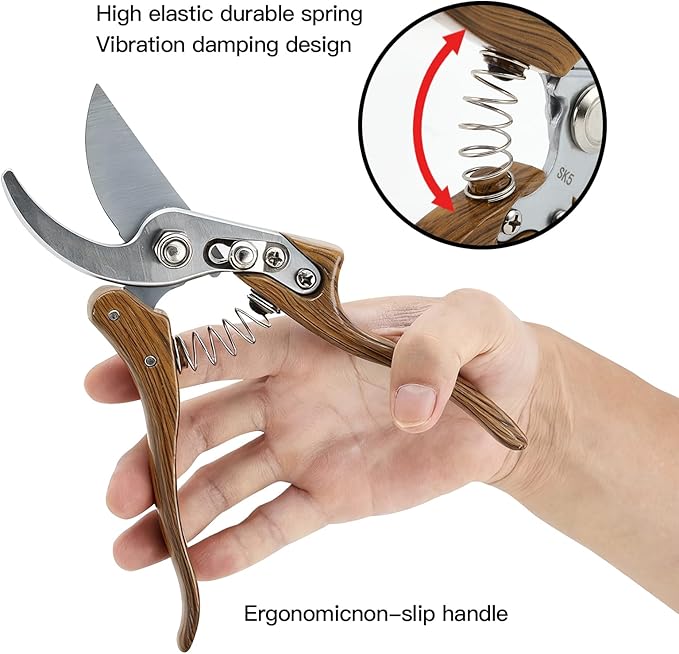 Garvee Professional Pruning Shears for Gardening with High-Carbon 75Cr1 Blades | Wood-Grain Aluminum Handle Garden Shears | 8x20cm Heavy Duty Gardening Tools for Florists &amp Gardeners