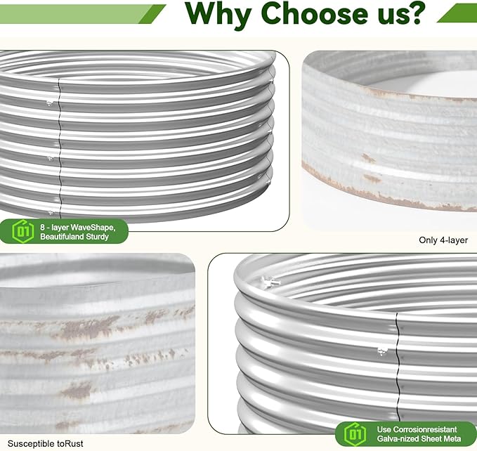 4 Pack 2x2FT Round Raised Beds for Gardening Corrugated Galvanized Steel Raised Garden Bed Outdoor Metal Above Ground Garden Bed for Vegetables and Flowers-2x2FTx10Inch