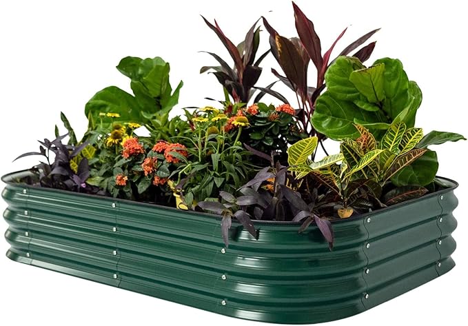 Vego garden Aluzinc Raised Garden Bed Kits 11 Tall 6 in 1 Modular Metal Raised Planter Bed for Vegetables Flowers Patio Ground Planter Box-British Green
