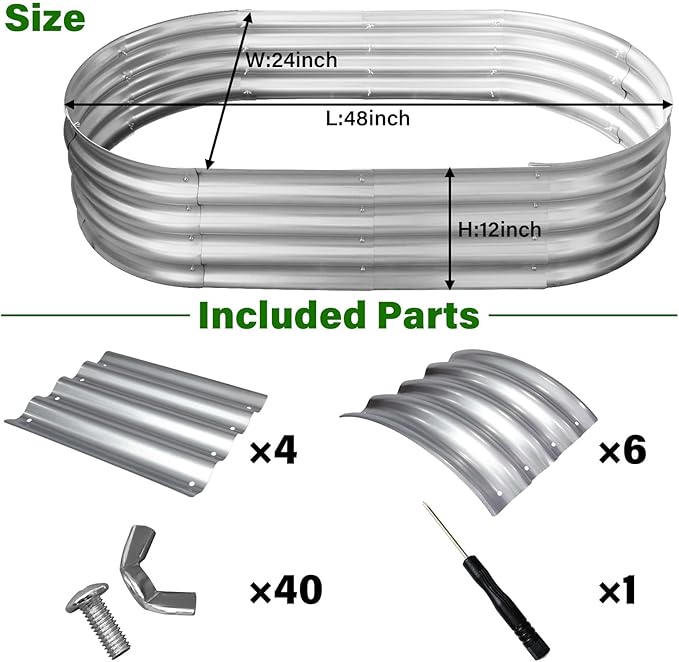 HGD Galvanized Raised Garden Bed for Outdoor: 4X2X1ft Durable Metal Vegetable Plant Container Kit - Oval Planter Box for Gardening Flower Trough (2 Pack)