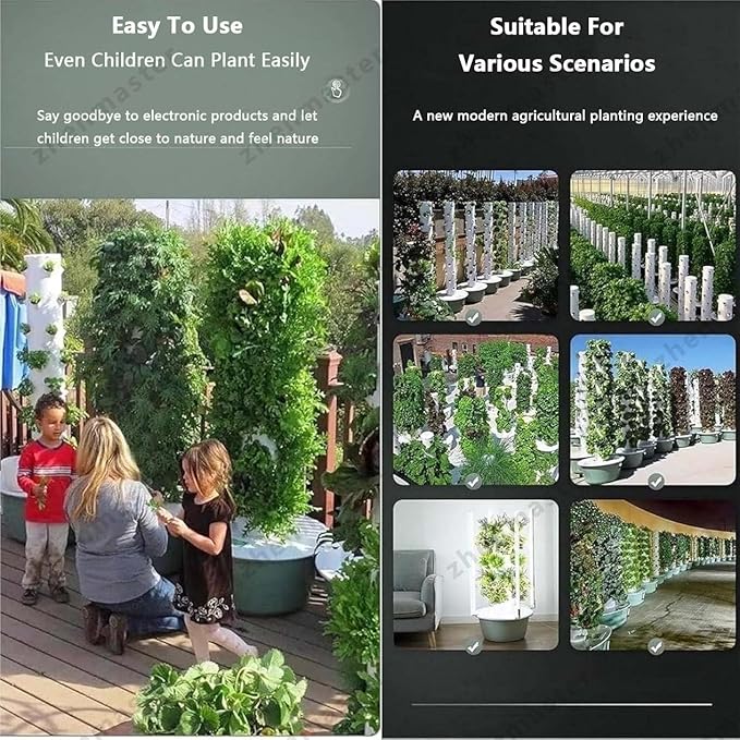 Vertical Hydroponic System with LED Grow Light Timer &amp Pump Indoor Garden Tower for Herbs &amp Leafy Greens ABS Material 5/7/9 Layers Easy Maintenance(20Holes+LED)