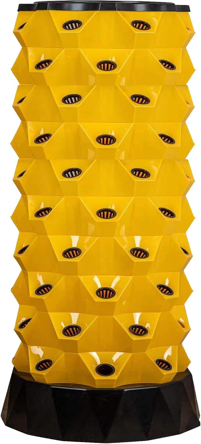 Hydroponics Tower Aeroponic Garden Tower Vertical Hydroponic Tower Garden Indoor Plant Water Cycle Garden Growing Sys-tem for Vegetables Herbs StrawberriesYellow-80holes