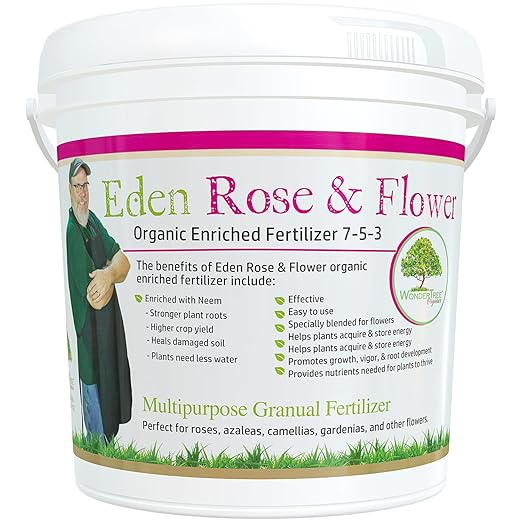 Eden Rose &amp Flower Organic Enriched Fertilizer | Neem Plant Food-7-5-3 Enriched Formula | for Best Flower Growth (5lbs)