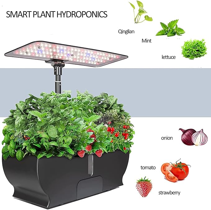 GeRRiT 9 Pods Hydroponics Growing System Indoor Garden with LED Grow Light Pump System Adjustable Height Automatic Timer Plants Germination Kit for Home Office Nero