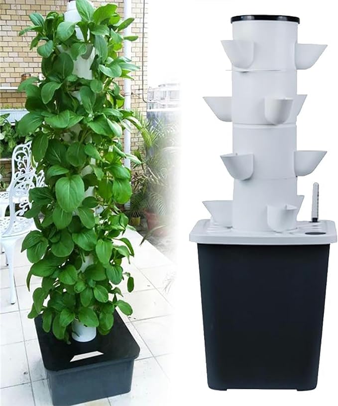 Hydroponics Tower Garden Hydroponic Growing System Aeroponics Growing Kit for Herbs Fruits and Vegetables with Hydrating Pump Adapter Net Pots Timer for Fruits Vegetables and