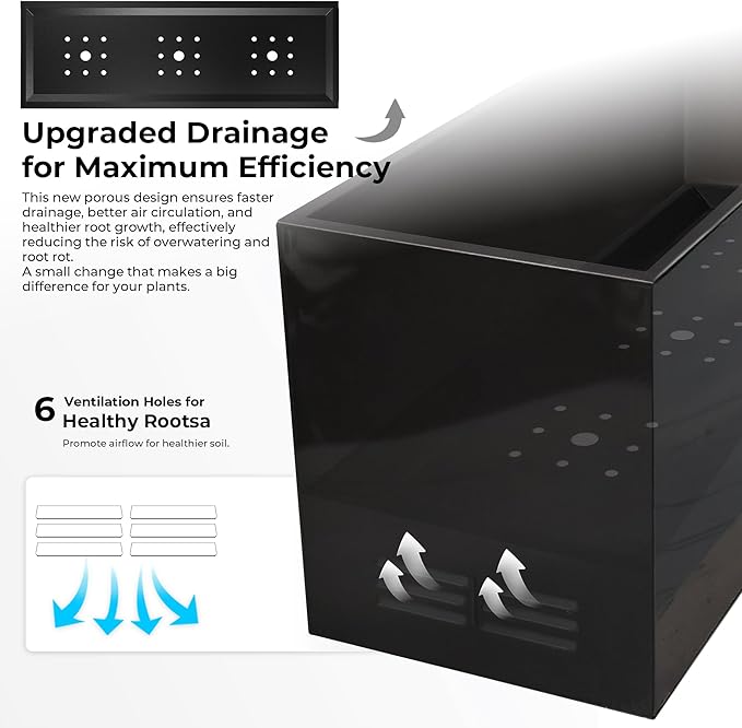 Worth Metal Planter Box with Insert Plate &amp Drain Holes Indoor or Outdoor Use No Assembly Required 30 x 11 x 13 14.3 Gallons Glossy Black