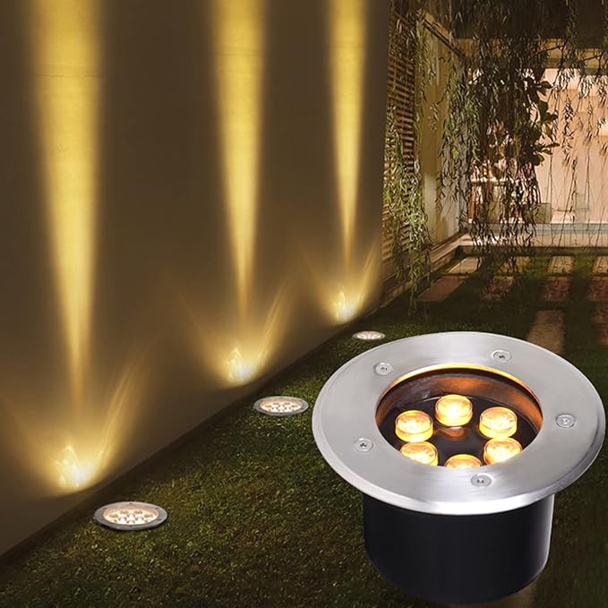 LED Round Landscape Light - IP65 Waterproof Embedded Garden Light for Outdoor Walkway Driveway Deck and Patio (9W Yellow 12W Red)