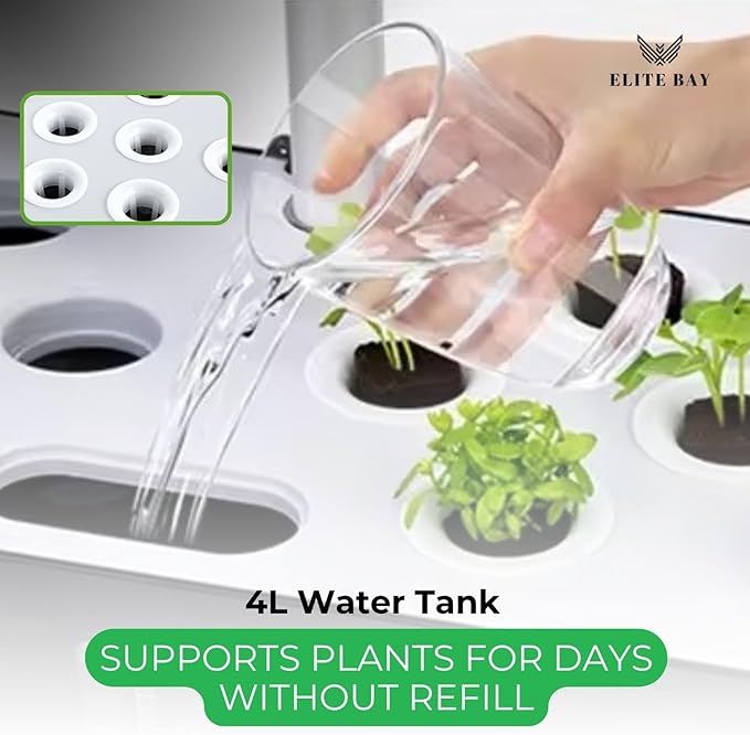 ELITE BAY-Hydroponic Growing System with 12 Pods – Smart Garden with LED Display Full-Spectrum Grow Light &amp 4L Water Tank | AU/US Plug | Soil-Free Planter Kit | Black |for Home Office &amp Kitc