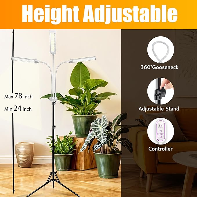 315 LED Grow Lights for Indoor Plants Full Spectrum LED Plant Light with Stand Adjustable Height Plant Grow Lights with Auto 4/8/14/H Timer for Indoor Tall Plants.