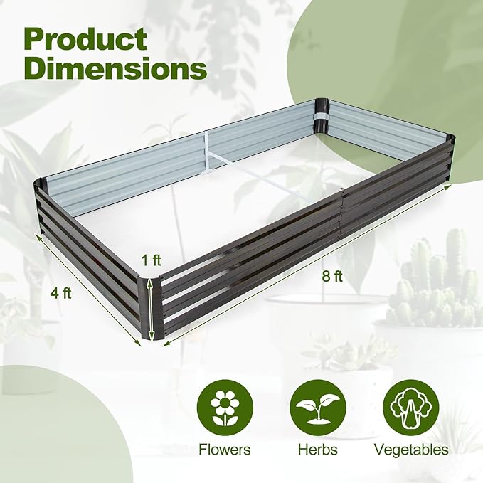 S AFSTAR 8 x 4 x 1 ft Metal Raised Garden Bed Above Ground Garden Bed with Open-Ended Base Reinforced Bracket Large Outdoor Planter Box Rectangular Rise Garden Beds Veggies Flower Herb Fruit (2)