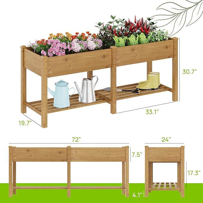 Raised Garden Bed with Legs Wood Elevated Planter Box Gardening Outdoor Planter Box Patio Kit Planting Bed for Vegetables Flowers Herbs Outdoor for Patio Balcony Backyard 72x24x30.7in(Brown Large)