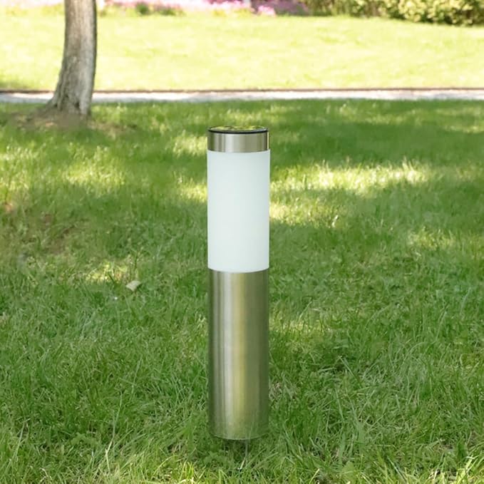 Solar Lawn Light LEDs Stainless Steel Landscape Stick Lamp with Ground Plug for Outdoor Garden Patio Pathway Lighting