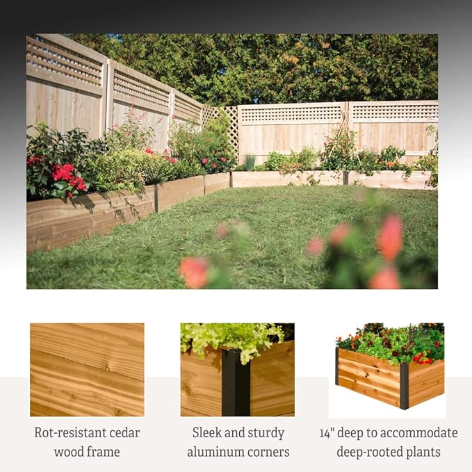 Gardener's Supply Company Raised Garden Bed | Outdoor Cedar Planter Box w/Extra Deep Height for Rooted Plants Herbs Flowerbed &amp Vegetable Garden Wooden Box | 2' W x 8' L x 14 H