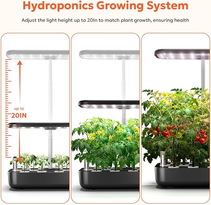 owltron Hydroponics Growing System Kit 12 Pods Indoor Herb Garden with 24W LED Grow Light Full Spectrum Planting Height Up to 20 Quiet Water Pump Indoor Gardening for Gifts Kitchen Black