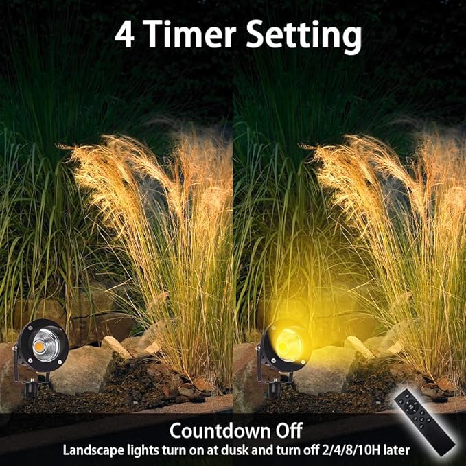 LED Outdoor Spot Lights120V Landscape Lighting Outdoor Spotlight With Plug Cord  2700K-6500K Stepless Dimmable Landscape Light with Timer and Remote for Yard Garden Pathway flag (18W Pack 4)