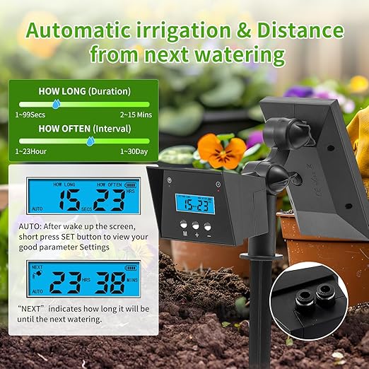Solar Drip Irrigation System Automatic Irrigation System for Outdoor Gardening2200mA Battery and rain Sensing Functionfor courtyards Balconies Gardens 10 Potted Plants