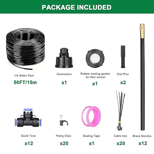 Drip Irrigation System 2026-Upgrade 50Ft 1/4 Garden Watering System with 12 Pcs 360° Adjustable Copper Nozzles DIY Kit for Garden Lawn Greenhouse Raised Beds &amp Outdoor Plants