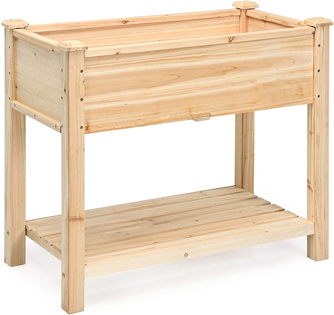 S AFSTAR Raised Garden Bed with Storage Shelf Elevated Cedar Wood Planter Box with Legs Outdoor Gardening Planting Bed for Vegetables Flower Herb Grow Great for Backyard Patio Lawn