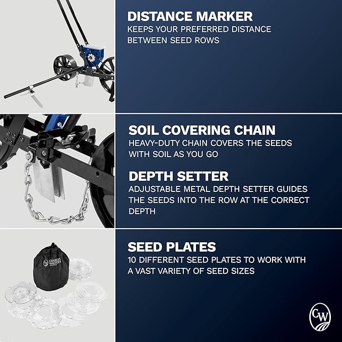 Charles Walters Equipment CWSRS Single Row Seeder for Sowing a Variety of Garden Seeds Includes 10 Seed Plates