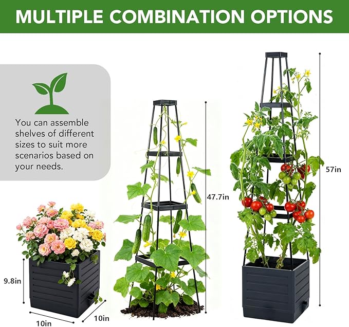2 Pack Raised Garden Bed Planter Box with Trellis 57'' Self Watering Tomato Planters for Climbing Plants Tomato Cage Trellis for Vegetables &amp Vine Flowers Indoor Outdoor Patio