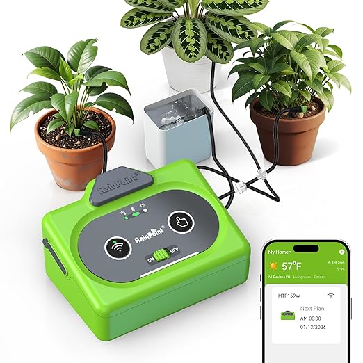 RAINPOINT Direct WiFi Automatic Plant Waterer SystemAPP Control WiFi-Enable Smart Indoor Drip Irrigation KitRechargeable Battery Backup Local Storage Push&ampEmail Notification Water 10-15 Plants