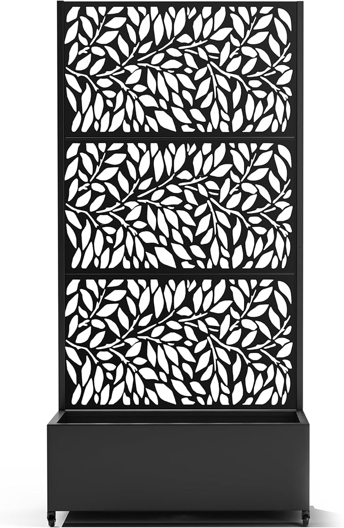 Raised Garden Bed with Trellis and Wheels73x35x16 Metal Raised Garden BedBlack Flowing Leaf-2 Metal Planter with Climbing Trellis for Vines &amp Vegetables