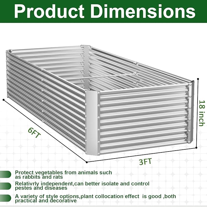 2 Pack Tall 6x3FT Corrugated Galvanized Steel Raised Garden Bed Outdoor Metal Above Ground Garden Bed for Vegetables and Flowers Rectangle Raised Beds for Gardening-6x3x1.5FT