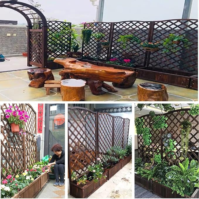 Wood Planter Raised Bed with Trellis Outdoor Natural Wooden Garden Bed Planter Box Kit for Vegetables Herbs Flowers Tomato and HerbsNatural60x35x120cm