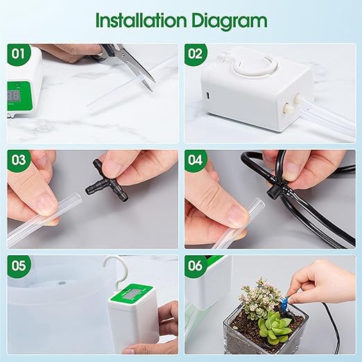 Automatic Watering System Automatic Drip Irrigation Kit for 12 Potted Plants LED Display &amp 2000mAh Battery Distribution of Water for Indoor Potted Plants