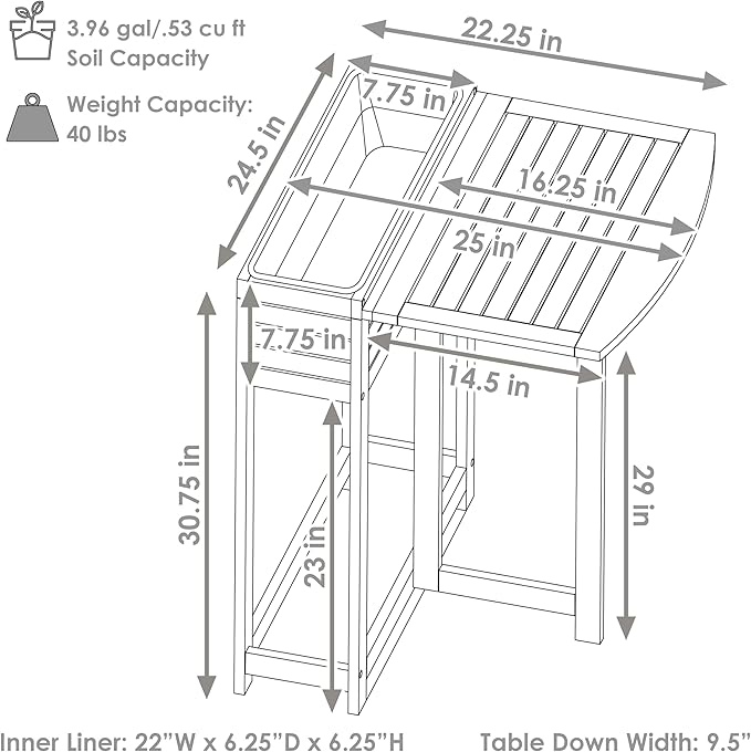 Sunnydaze Acacia Wood Raised Garden Bed with Shelf - Space-Saving Folding Tabletop with 40 lb Capacity - Natural