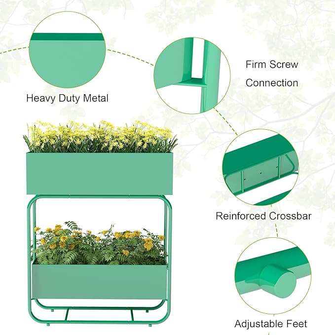 AIIT 2-Tier Metal Raised Garden Bed Planter Box with Drainage Double Layer Flower Stand for Vegetables and Herbs Indoor Outdoor