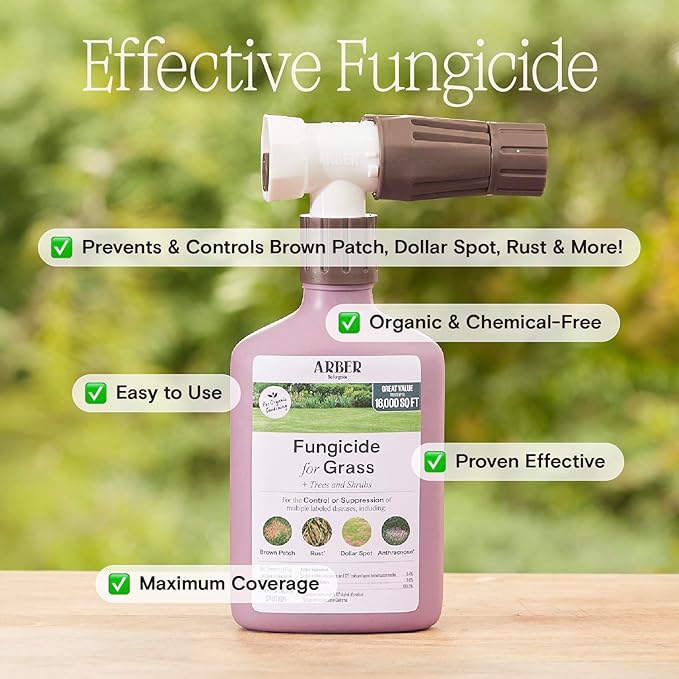 Organic Lawn Fungicide – 16oz Ready-to-Spray Hose-End Lawns Trees &amp Shrubs – Targets Brown Patch Dollar Spot Rust Powdery Mildew &amp Root Rot – Kid- &amp Pet-Safe Coverage up to 16000 sq