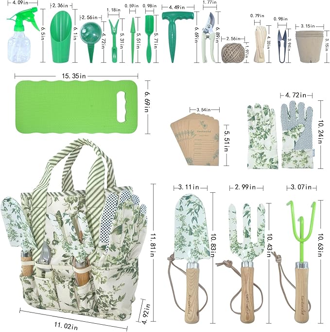 Gardenwind 32pcs Gardening Tools for Women Heavy Duty Gardening Tools Set with Fashion and Function Water Proof Garden Tool Set Gardening Gifts for Women