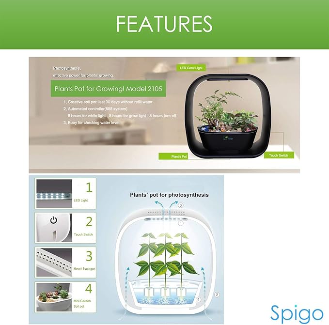 Intelligent Indoor LED Light Garden with Self-Timing and Self Watering Technology Great for Growing Fresh Herbs Small Plants and Also Makes A Great Gift Sleek Matte Black Finish